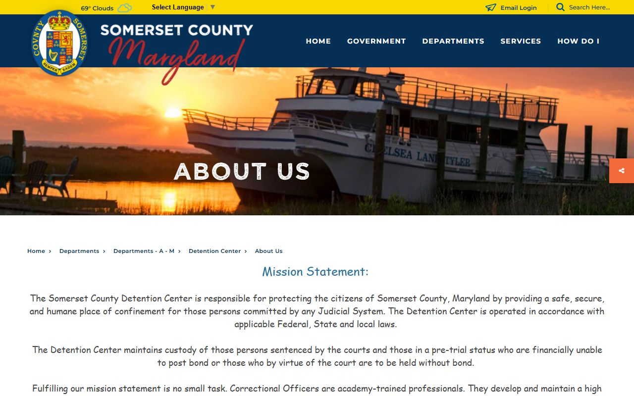 Somerset County Detention Center about page showing history and program information