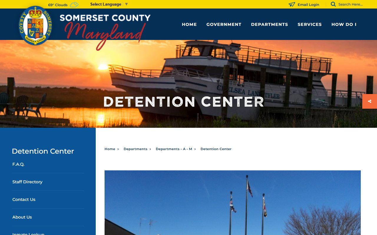 Somerset County Detention Center official county page showing inmate lookup and jail service information